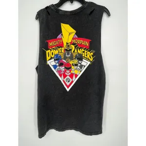 Mighty Morphin Power Rangers Distressed‎ Acid Wash Muscle Tank Top Women S Gray thumbnail 4