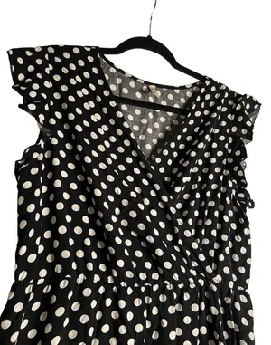 GRECERELLE Polka Dot High Low Faux Wrap Flowy High Low Maxi Dress Black White XL thumbnail 7