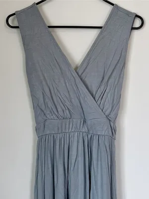 NWT Lulus Pale Dusty Blue Jersey Knit Surplice Slit Maxi Dress - Size: XL thumbnail 5