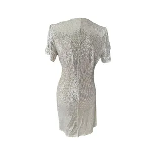JM Studio John Meyer Silver Sequin Dress 12 Stretch Metallic Fabric Wrap Party‎ thumbnail 4