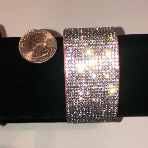 Crystal Pavé Wide Cuff Orange Melon Color Bracelet - Silver Sparkle thumbnail 4