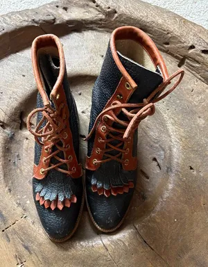Justin Boots two-tone leather kiltie lace-up roper western women's boots size 5.5B thumbnail 1