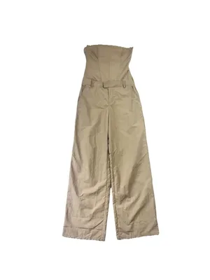 Zara Strapless Jumpsuit Off The Shoulder Wide Leg Khaki Size S Blogger Fav New thumbnail 3