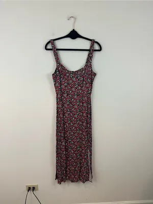 Zara Floral Midi Dress with Slit Satin Material Size Large Women's thumbnail 2