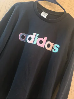 adidas Black Crew Sweatshirt with Pastel Multicolor Logo thumbnail 1