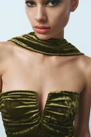 Zara dress velvet Halter neck shawl corset bodycon velour green evening gown thumbnail 11