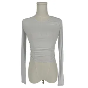 Alo Yoga Gather Long Sleeve White Ribbed Ruched Crop Top XS thumbnail 3