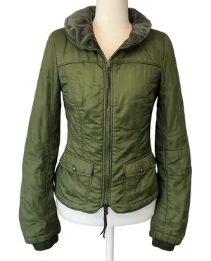 Free People Olive Green Nylon Jacket Velvet Collar Utility Puffer Size 4 thumbnail 1
