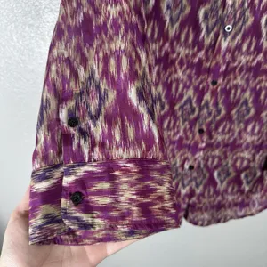LAUREN Ralph Lauren‎ Womens Medium Silk Cotton Button Up Shirt Purple Ikat Print thumbnail 3