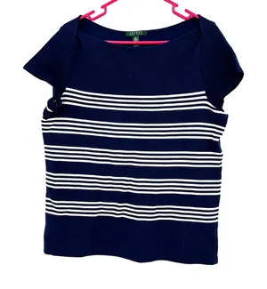 Lauren Ralph Lauren Size‎ Medium Shirt Navy & White Stripped Basic Everyday Top thumbnail 1