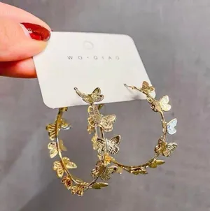 18K Gold Plated Gold Butterfly Hoop Earrings for Women thumbnail 2