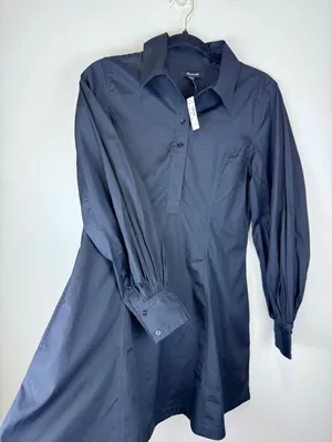 NWT Madewell Cotton Poplin Mini Shirt Dress Black Balloon Sleeve Size 2 thumbnail 6