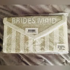 Red Dress Be My Bridesmaid White Silver Beaded Clutch Chain Crossbody OS NEW thumbnail 4