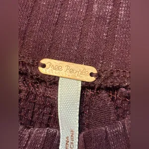 Free People Lace Keyhole Burgundy Acid Wash Ribbed Long Sleeve Top Size Large thumbnail 5