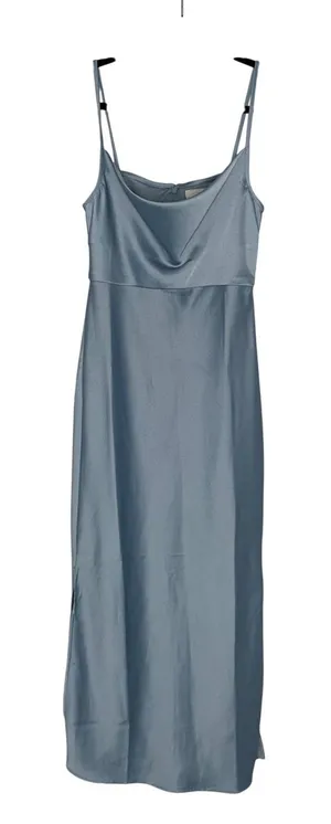 BHLDN Satin Midi Dress Womens 4 Blue NWT Cowl Neck Spaghetti Strap Side Slit‎ thumbnail 1