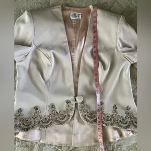 Vintage Jill Paige Beaded Blazer Champagne Embroidered Formal Jacket M-L thumbnail 6