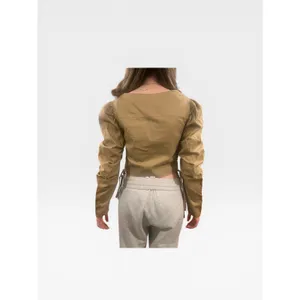 Revolve Lovers and Friends Crop Top Khaki Ruched Puff Sleeve Regencycore Small thumbnail 6