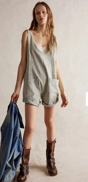 NWT Free people high roller railroad shortalls L thumbnail 1