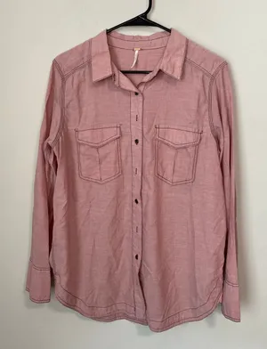 New Free People Pink Long Sleeve Button Down Shirt Women’s Small thumbnail 1