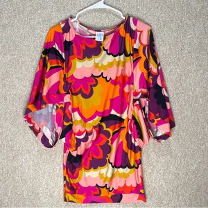 Imperfect Trina Turk retro‎ floral caftan tunic dress xs swim cover resort dress thumbnail 2