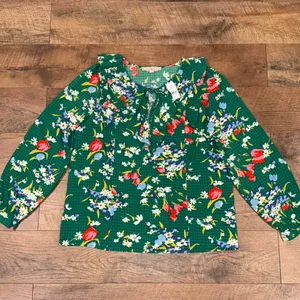 NEW Loft Ann Taylor Floral Bouquet Ruffle Tie-Neck Jacquard Long Sleeve Blouse thumbnail 2