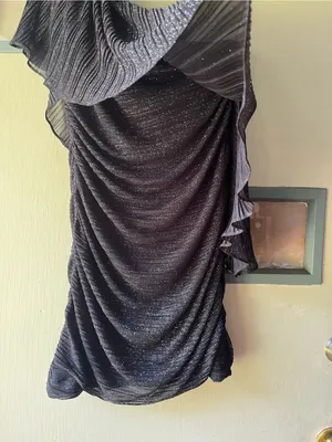 Night Way Collections One-Shoulder Black Sparkle Ruffle Dress thumbnail 2