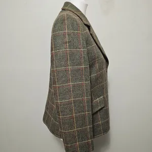 Vintage Petite Sophisticate Drab Olive Plaid Wool Blend Blazer Size 12 thumbnail 2