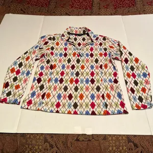 Lands' End Womens Multicolor Argyle Fleece‎ Quarter Zip Pullover Size Small thumbnail 10