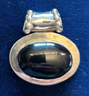 Vintage Black Onyx Cabochon Sterling Silver Slide Pendant Mexico 18g Modernist thumbnail 1