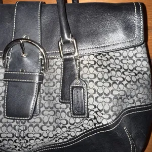 Vintage Soho Coach Signature Demi Buckle Flap Shoulder Bag 6388 Charcoal Black thumbnail 3