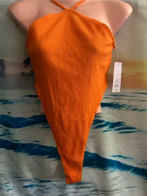Wild Fable Women’s Ribbed Orange One Piece Swimsuit Bathing Suit NWT SM thumbnail 2