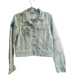Free People Distressed Bleached Denim Trucker Jacket Womens Size Small‎ thumbnail 1