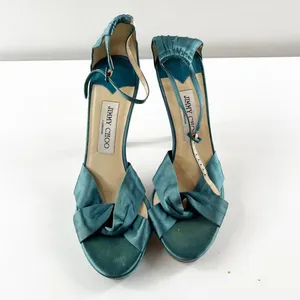 Jimmy Choo Marion Satin Knotted Ankle Strap Platform Stiletto Sandals Green 38 thumbnail 2