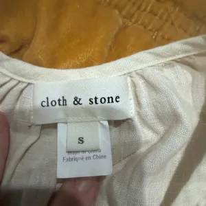 Cloth & stone anthropology tie neck peasant blouse 100% linen cream size small thumbnail 4