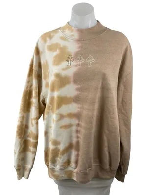 Neon Riot Women Beige Fleece Tie Dye Mock Neck Long Sleeve Sweatshirt Top Size L thumbnail 1