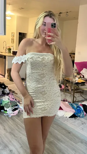 Selfie Leslie White Lace Off-Shoulder Mini Dress thumbnail 1