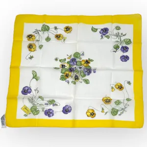 70s to 80s GUCCI Vintage Yellow White Cotton Floral Square Scarf thumbnail 7