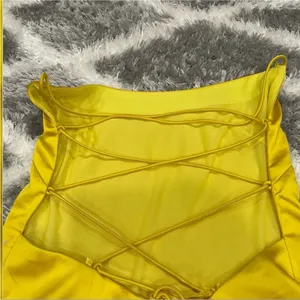 Mac Duggal 26482 Yellow Satin Strappy Back Mini Dress 8 thumbnail 5