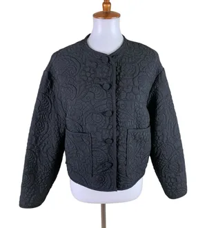 Zara Black Quilted Floral Jacket Y2K Minimalist Boxy Cropped Quiet Luxury Small thumbnail 1