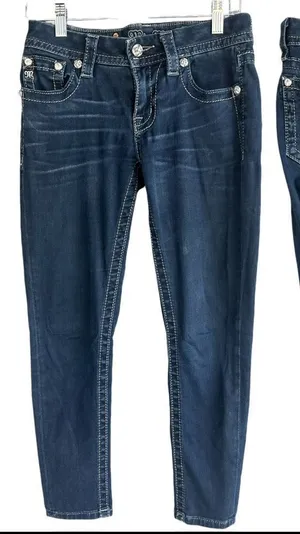￼Miss Me‎ Signature Skinny Crop Women’s Size 27 Western Biker Ankle Jeans thumbnail 1