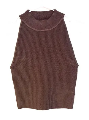 Babaton Aritzia Sleeveless Mock Neck Ribbed Knit Crop Top Brown Womens Size XS thumbnail 1