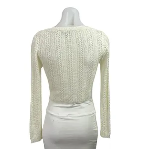 Lulus Women's Cream Pointelle Knit Long Sleeve Crop Cardigan Sweater XS thumbnail 3