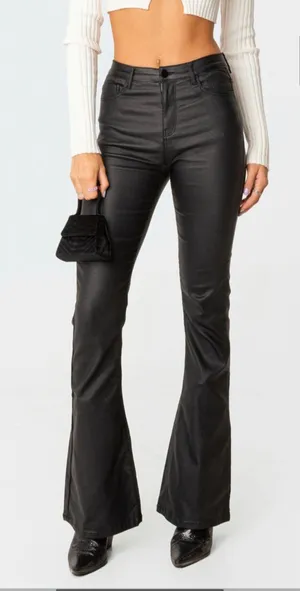 Edikted Faux Black Leather Pants thumbnail 1