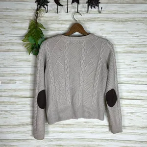Fenn Wright Manson Oatmeal Neutral Tan Cable Knit Wool Blend Button Cardigan thumbnail 6