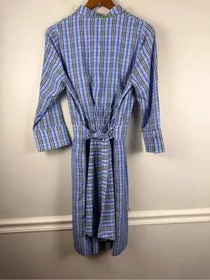New Gretchen Scott Breezy Blouson Dress in periwinkle blue plaid size small thumbnail 6