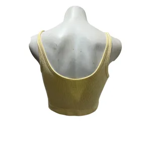 Free People Women's Yellow Ribbed Seamless Cropped Cami Tank Top M thumbnail 7