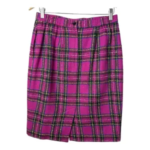 Norton‎ McNaughton Plaid Pencil Skirt Womens 12 Magenta Pink Wool Blend Vintage thumbnail 3