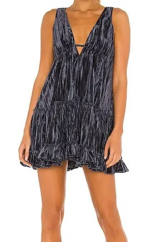 Free People Pleated Plush Swing Dress in Rare Night Size XS thumbnail 1