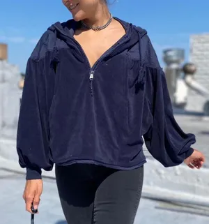Free People Movement Navy Blue Hooded Pullover Terry Size‎ XS EUC thumbnail 1