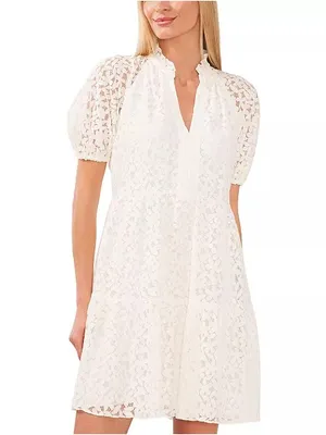 CeCe’s Women's Lace Babydoll Puff Sleeve Tiered Dress in Ivory, Size XL, NWT thumbnail 4